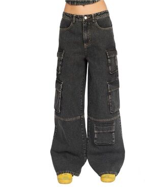 Emory Park - Antonella Wide Leg Cargo Jeans (Black)